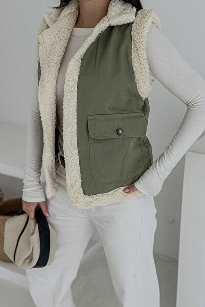 Noa Noa Kadın Peluş Kenarlı Cepli Yelek – Kontrastlı & Kışlık Stil