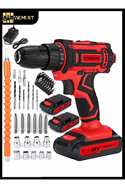 Wemart 48V Variable Speed Cordless Drill Kit, 3/8" Chuck, 25+3 Clutch, 186 lbf Torque