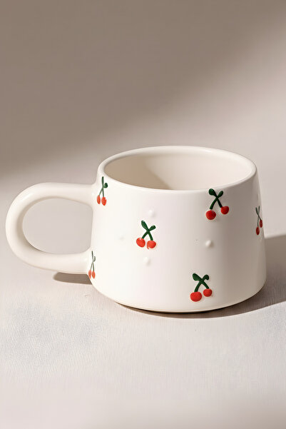 Hopce Mira Handmade Cherry Pattern Ceramic Coffee and Tea Mug | 180 ml