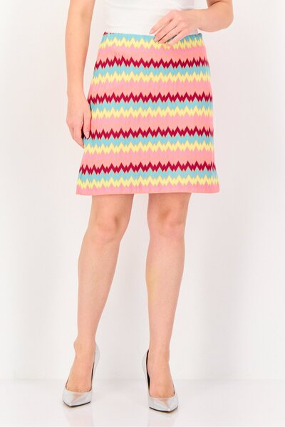 PROMOD Women Chevron Mini Skirt, Multicolor