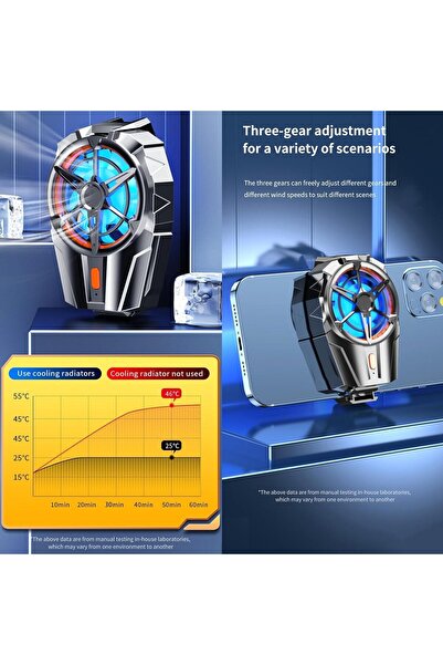 Generic Rechargeable Mobile Phone Cooling Fan with Clip for Gaming - Black