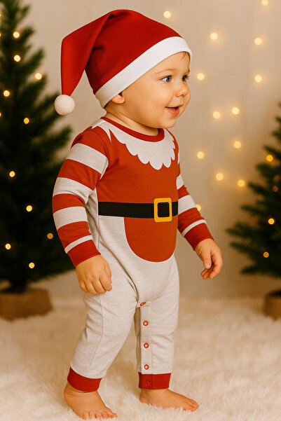 Digielektro طقم بدلة وقبعة للأطفال باللون الأحمر بنمط سانتا كلوز، زي السنة ال...