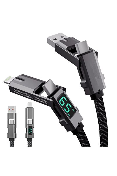OASISGALORE USB 4-in-1 Charging Cable, 65W Fast Charge, 1.5m with LED Display...