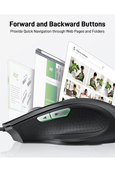 ACER Wired Computer Mouse 3200 DPI Adjustable, 6 Silent Click Buttons