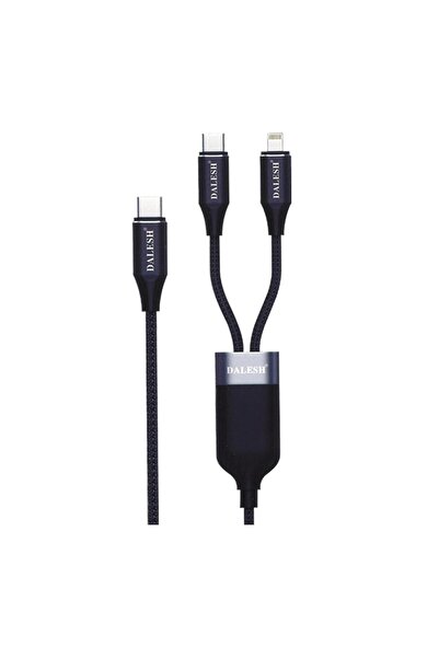 DALESH كابل شحن USB Type-C 2 في 1، 120 سم، مضفر من النايلون، 60 وات، أسود