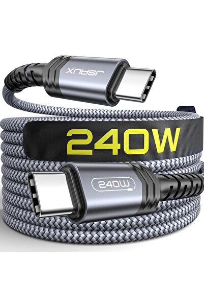 jsaux 240W USB-C to USB-C Cable, 2m — Fast Charging (Gray Pixel)