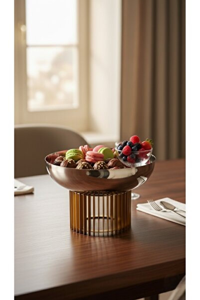 Alamtiaz صحن ستيل للحلويات او الفواكه مع قاعدة بتصميم أنيق