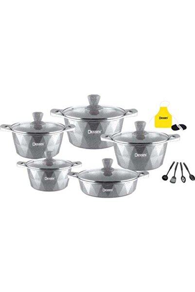 Dessini طقم أواني طهي جرانيت غير لاصقة من 17 قطعة (20/24/28/32 سم + 28 سم سطح...