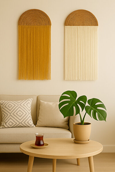 AYBÜK PABUÇ PİNTEREST TARZI EL YAPIMI DOĞAL HASIR MAKROME DUVAR SÜSÜ HARDAL S...