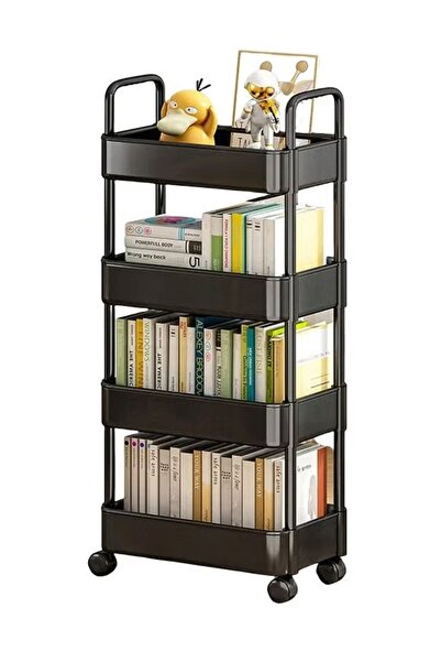 FLYROAD 4-Layer Plastic Utility Roller Cart for Kitchen, Bathroom, Office (Black)