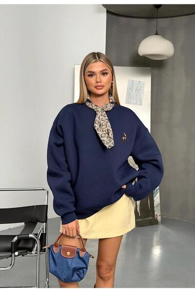 modazoom Φούτερ oversized με κασκόλ και κεντημένη λεπτομέρεια