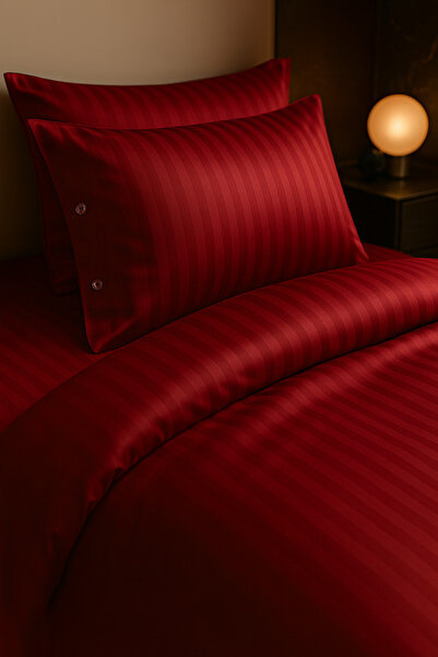 Morlay Premium %100 Pamuk Saten Oxford Düğmeli Çift Kişilik Çizgili Saten Nevresim Takımı