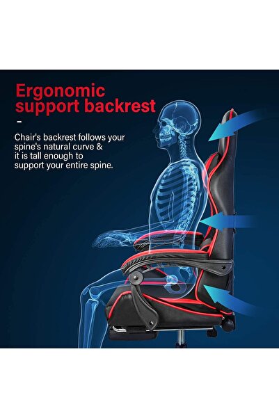 Chulovs Gaming Chair With Footrest - High Back Racing Style Office Chair With Headrest