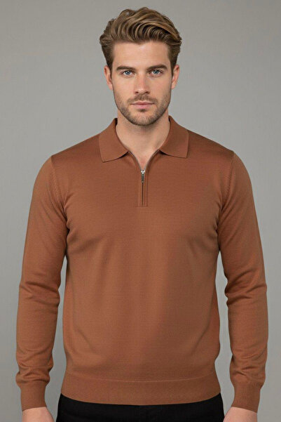 thesunfyre Men's Slim-Fit Polo Collar Half-Zip Premium Knitwear Sweater