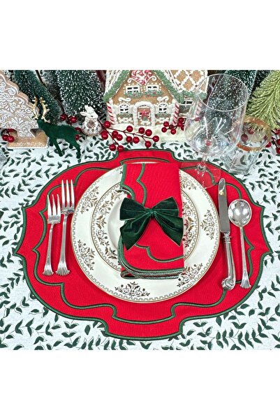 Table Alp (6 Servis + 6 Peçete) Lüks Nakışlı Amerikan Servis ve Peçete Seti 1...