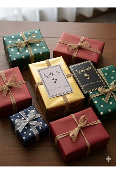 Emtory 50 Adet Çizgi Detaylı Teşekkür Kartı - 5 Model - Paketleme Kartı - 9x6cm Kalın Parlak