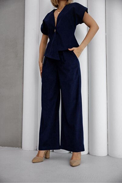 EsSo butik Geniş Paça Fitilli Kadife Plazzo Pantolon