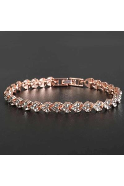 Lunarie Rose Gold Heart Detailed Zircon Stone Bracelet – Elegant & Stylish De...