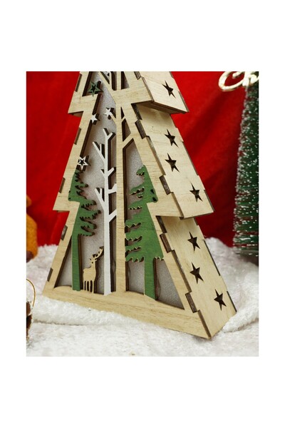 Bibilel Lighted fir tree decoration with winter landscape, brown, 14×5×20 cm, wood, indoor/outdoor