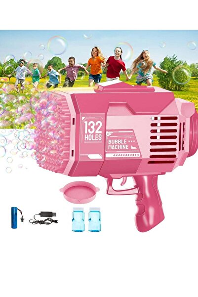 Generic 132-Hole Gatling Bubble Gun with Colorful LED Lights - Pink