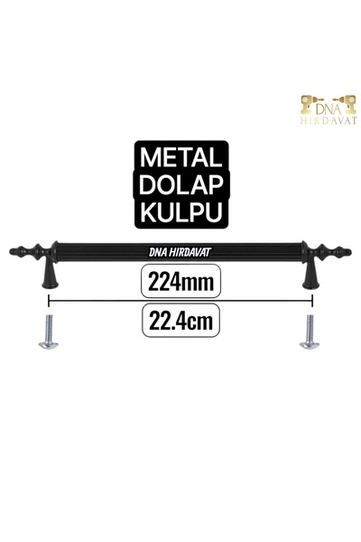 DNA HIRDAVAT Siyah Boru Kulp 224mm Metal Dolap Kulpu Çekmece Kulpu 22.4cm (10 Adet)