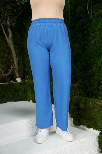 RMG Gamze Moda Buy Elastic Wide Leg Plus Size Navy Blue Trousers