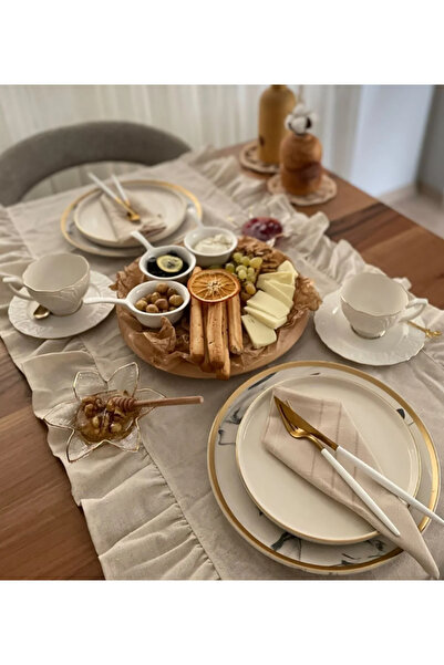 Sister Home Design Fırfırlı Keten Bohem, Vintage Naturel Runner