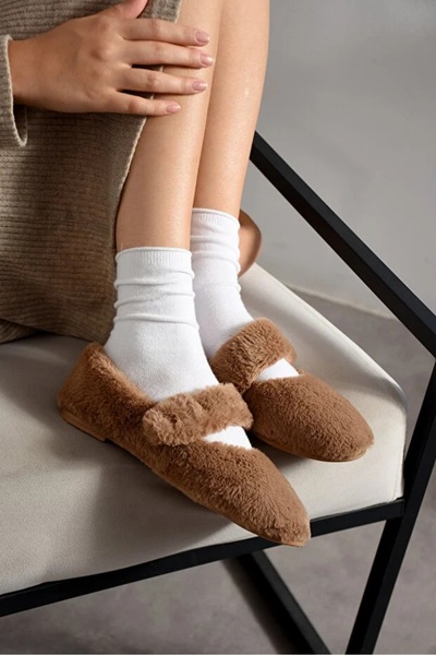 Solario Luna Rabbit Fur Elastic Non-Slip Sole Women's Ballet Slippers Home Sl...