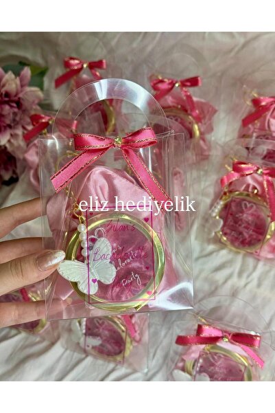 eliz 3 adet çantalı bride set hediyelik gold ayna toka ve anahtarlık