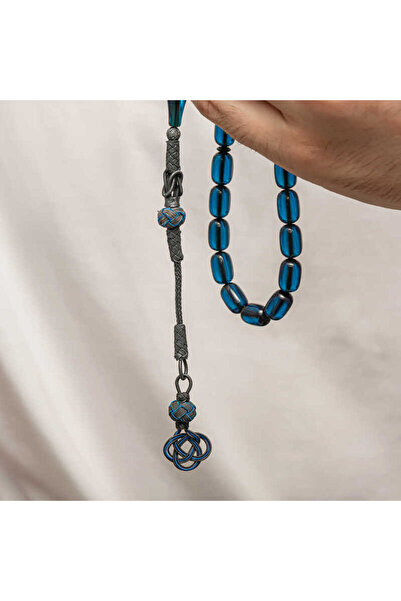 HERİF Aksesuar Silver Kazaz Tassel-Adorned Crimped Amber Prayer Beads - in a Lighted Box - Prayer Beads for Husband, Father, Lover