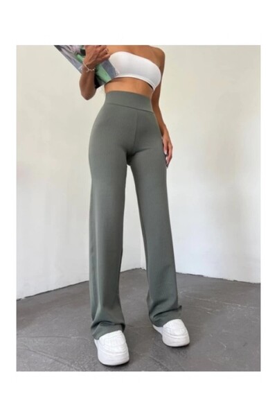 HepsitrentStore Gray Color Corded Fabric Fabric Wide Leg Palazzo Pants