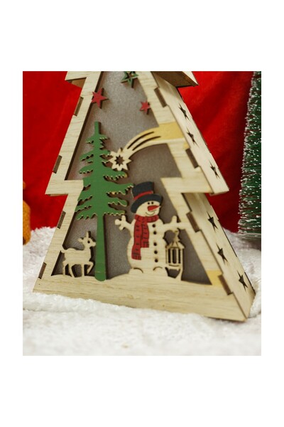 Bibilel Illuminated Christmas tree decoration with snowman, brown, 14x5x20 cm, wood, indoor/outdoor