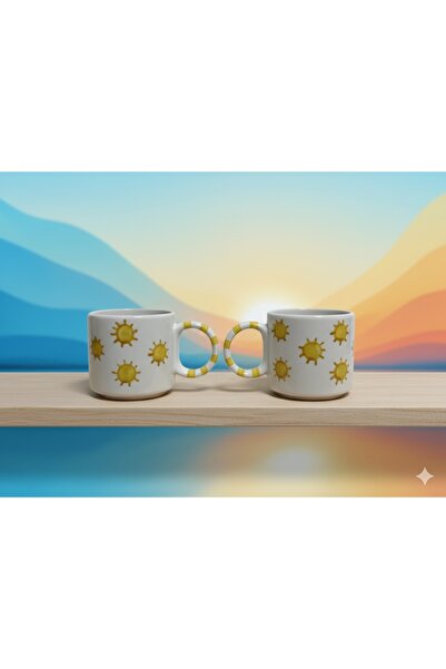 ADEN LİNA ART WORKSHOP طقم من كوبين سيراميك مصنوعان يدويًا بالكامل بنقش شمسي