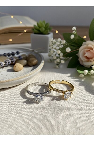 EKİDORA Lotus Solitaire Adjustable Steel Women's Ring Elegant and Stylish Design