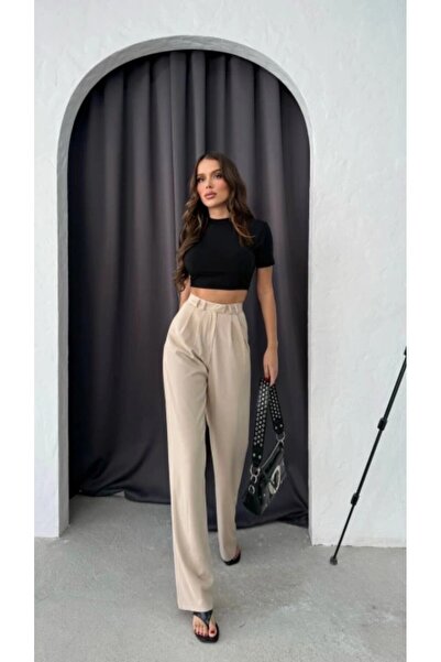 HepsitrentStore High Waist Hooked Model Comfortable Cut Trousers