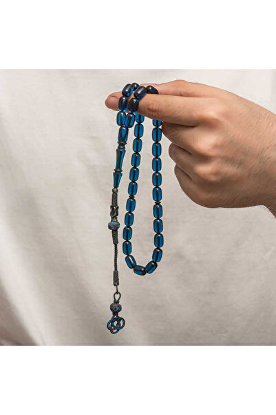 HERİF Aksesuar Silver Kazaz Tassel-Adorned Crimped Amber Prayer Beads - in a Lighted Box - Prayer Beads for Husband, Father, Lover