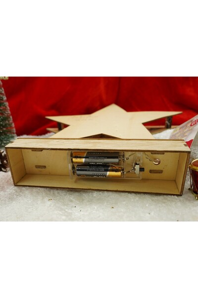 Bibilel Lighted star decoration with tree and 'Marry Christmas' inscription, white, 19x5x26 cm, wood