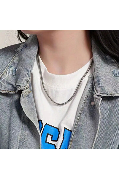 shellwetr Unisex Kolye Loft Unisex Kolye 925 Ayar Gümüş Yılan Zincir Düz Şık ...