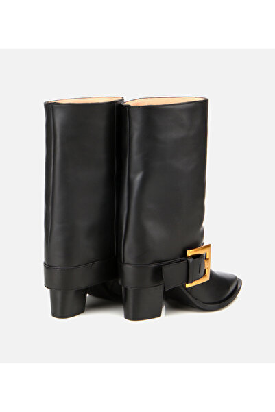 Hotiç Kadın Deri Siyah Pantolon Görünümlü Gold Tokalı Kalın Topuklu Bot