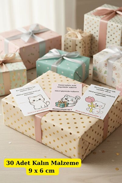 Emtory 30 Adet Meow Paketleme Hediye Kartı - Teşekkür Kartı - Sipariş Paketle...