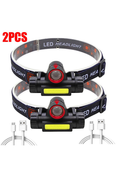 Choice Type B 2PCS Super Bright LED Headlamp Rechargeable Waterproof Flashlight With XPE COB Beads And Tai