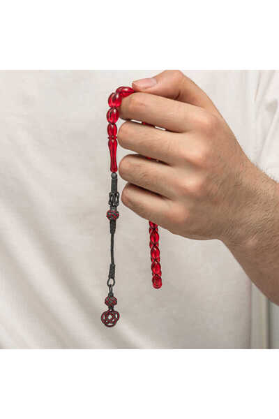 HERİF Aksesuar Silver Kazaz Tassel-Adorned Crimped Amber Prayer Beads - in a Lighted Box - Prayer Beads for Husband, Father, Lover