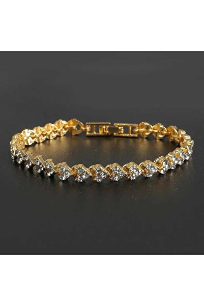 Lunarie Gold Heart Detailed Zircon Stone Tennis Bracelet – Elegant & Sparklin...