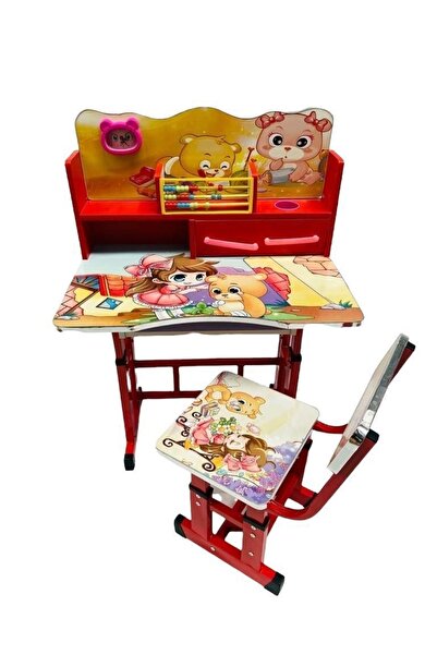 OEM Adjustable Children's Desk and Chair Set, MDF, Educational Counting Design, Red, 69x45x65 cm