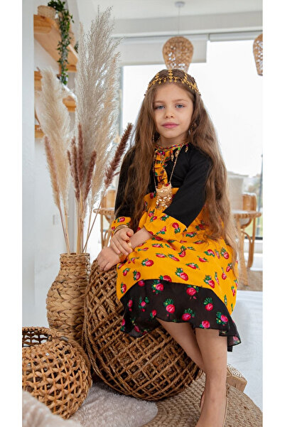 outline Black and yellow shawl dress