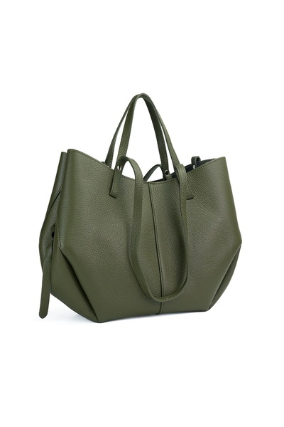 Posete Fagaras Poseta Piele Mirai - Kaki, 1 Compartiment, Portfard detasabil, Geanta Piele Naturala, Genti