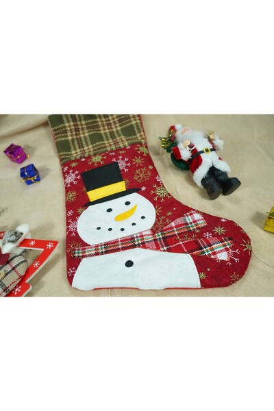 Flippy Gift Stocking, Flippy, With Snowman, Red, Size 20x40 cm, Textile, Indoor