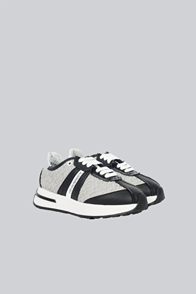 Emporio Armani Women's Embossed Patterned Leather-Look Comfortable Sole Gray Sneaker Ew003060 Af19771-Mc372