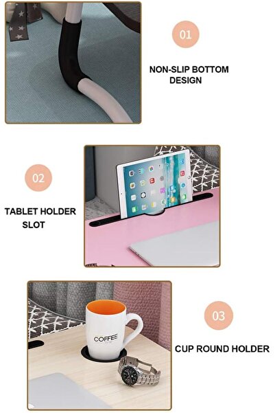 Generic Foldable Laptop Table Pink/White/Black 60x40x28cm