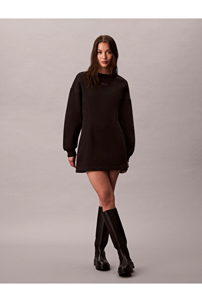 Calvin Klein Kadın Kloş Bisiklet Yaka Uzun Kol Kısa Boy Pamuklu Siyah Elbise LV047D227G-UB1